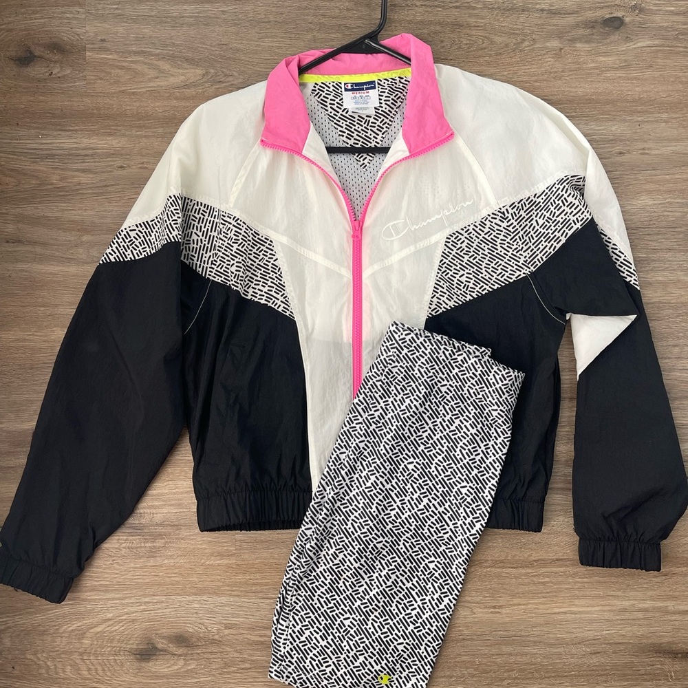 Pink and Black Track Jacket and Pants Set